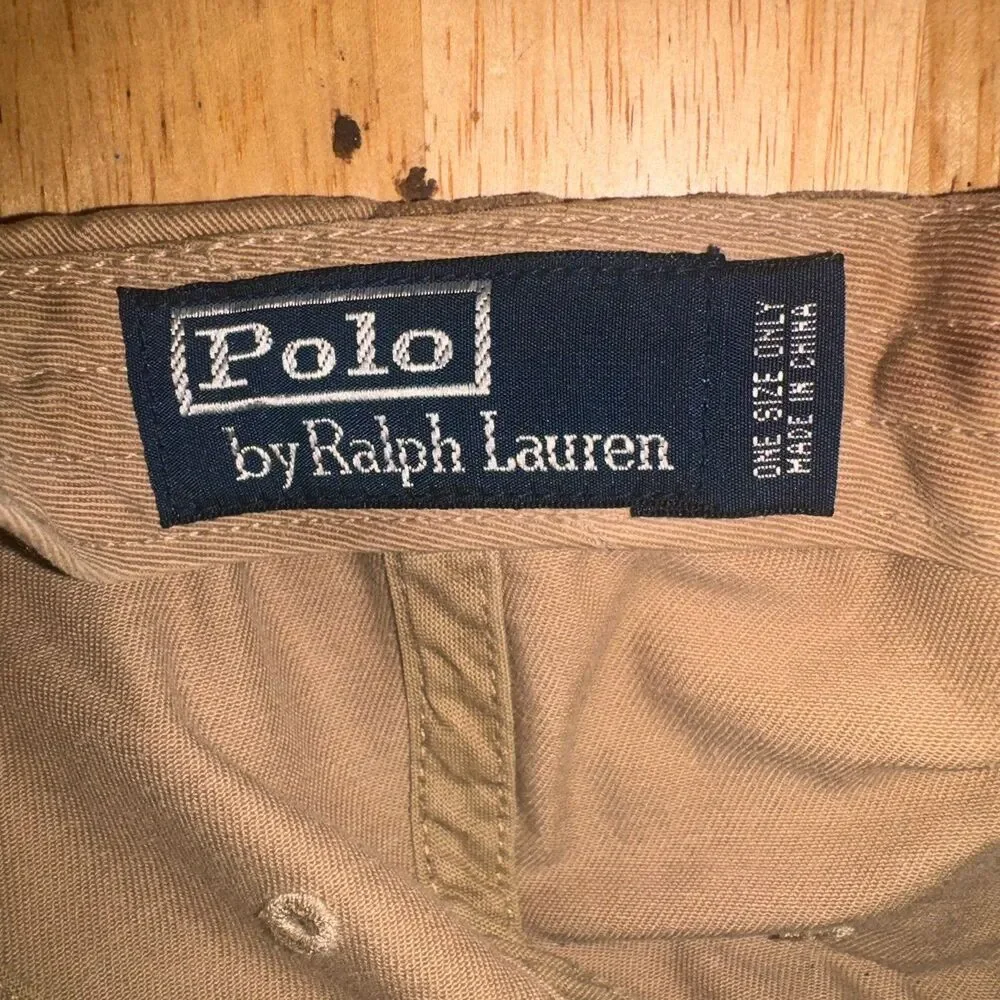 Polo Ralph Lauren Khaki Leather Strap Dad Hat Pony Logo Baseball Cap OSFA